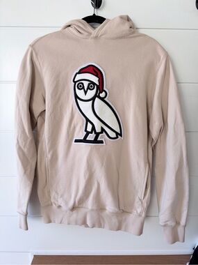 Unisex OVO Beige Hoodie Sweater with Festive Owl Patch